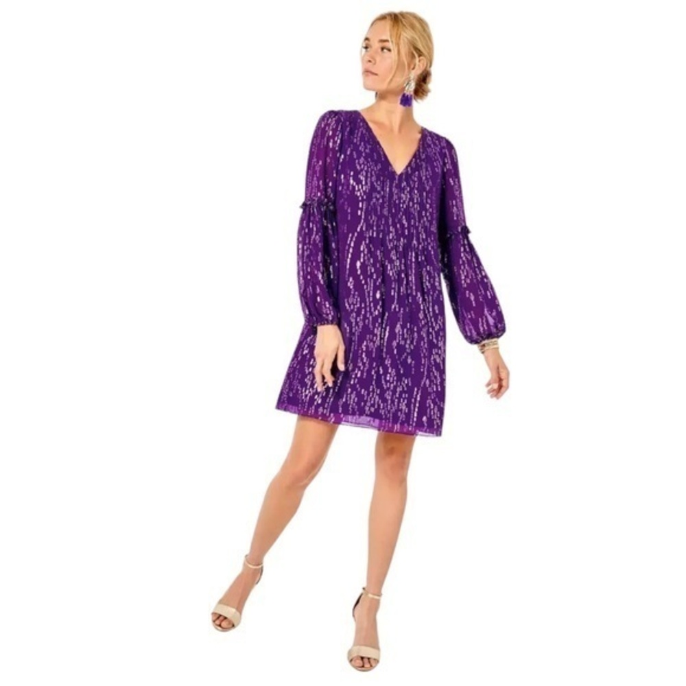 Lilly Pulitzer Cleme Silk-Blend Fish Clío Chiffon Mini Dress in Purple Berry